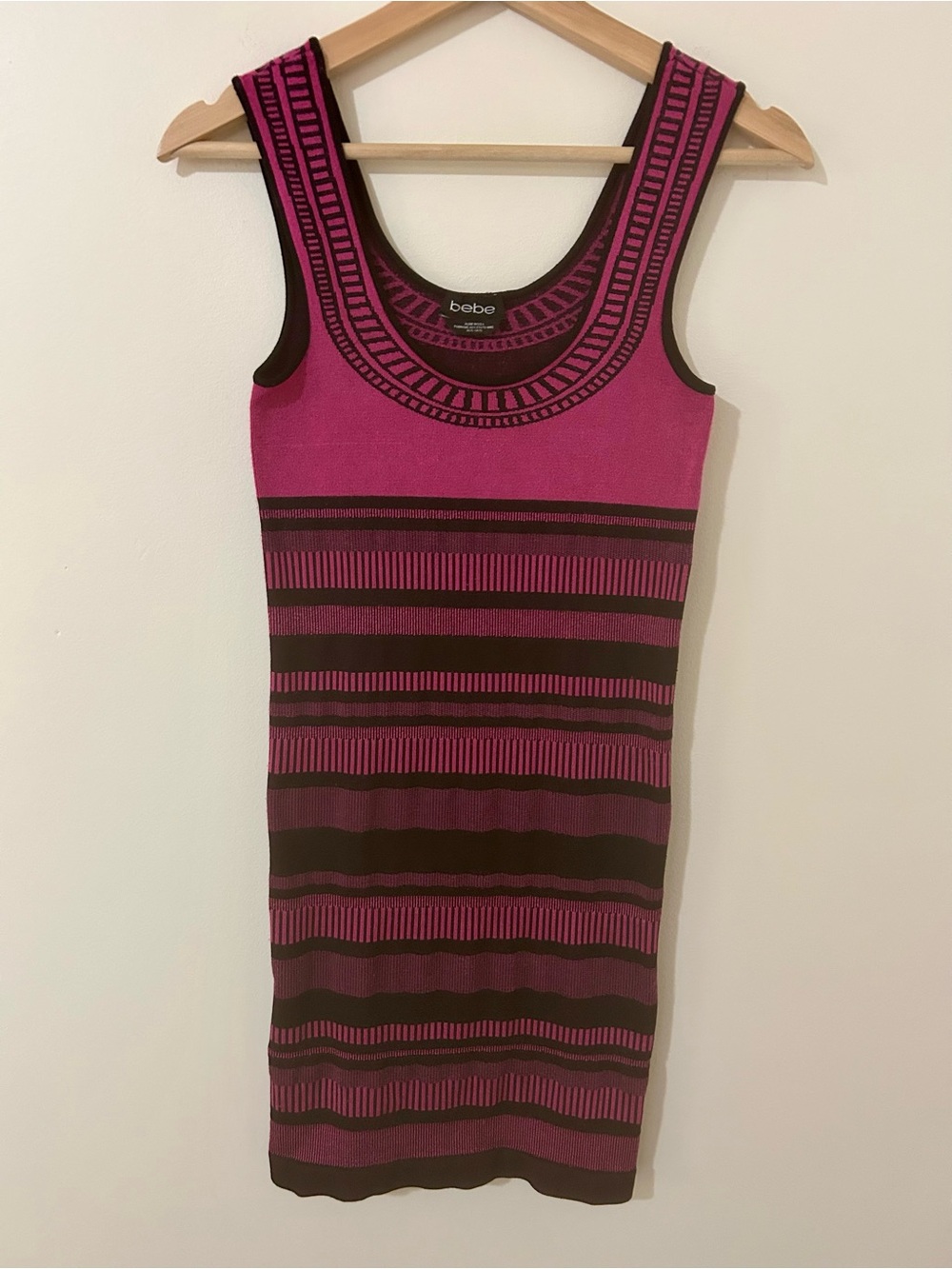 bebe Vintage Y2K Bodycon Mini Dress Ribbed Striped M/L USA